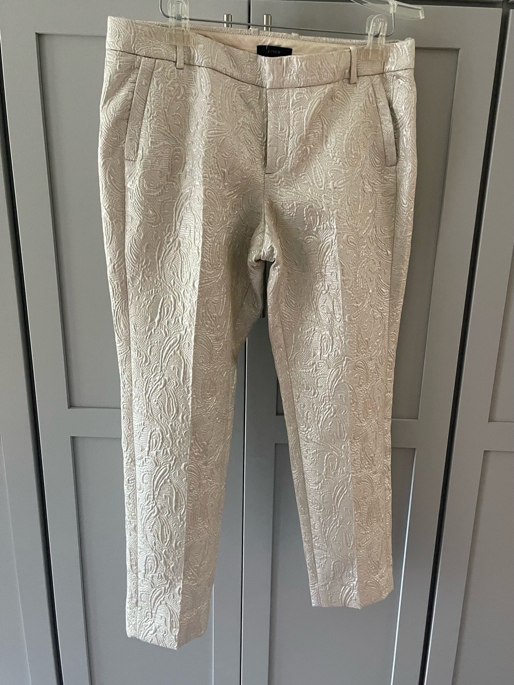 NWT J. Crew Maddie Metallic Beige/Silver Paisley Dress Pants